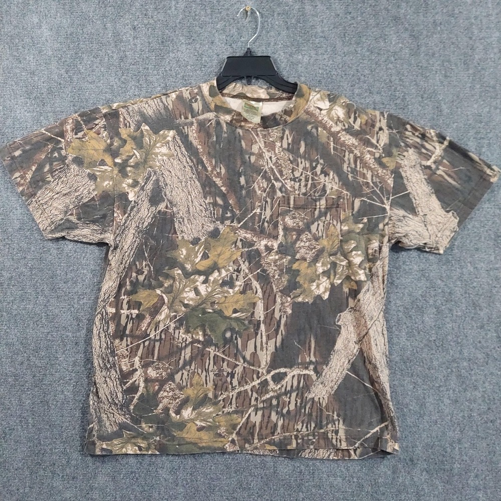 Vintage Mossy Oak Shirt Mens XL Brown Camo Classics Hunting Pocket Tee Outdoor